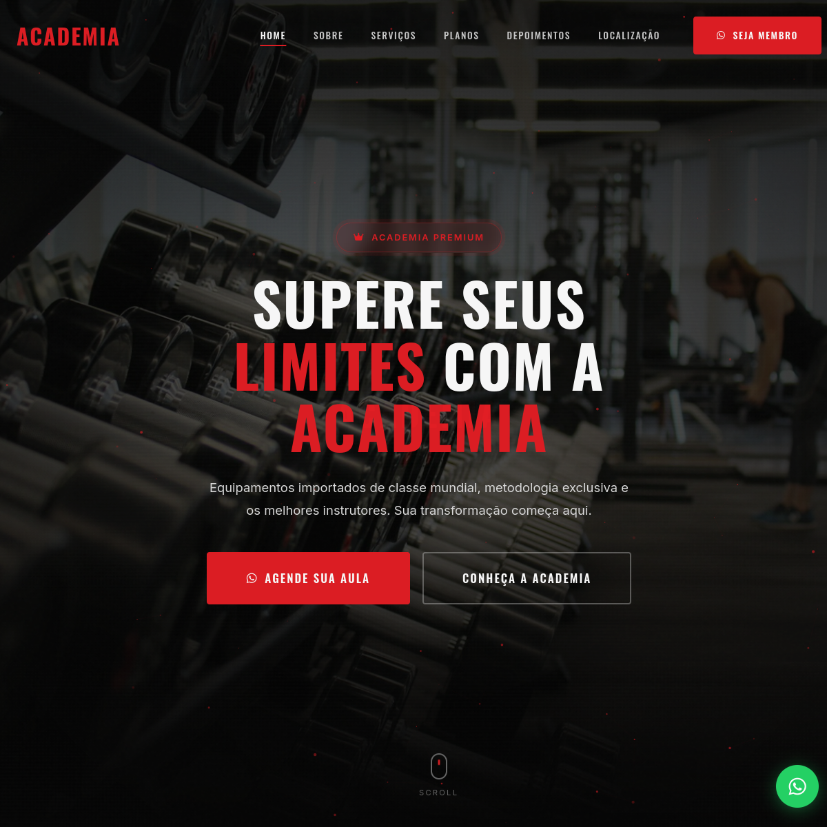 Modelo de site para academia desenvolvido pela CliSync.