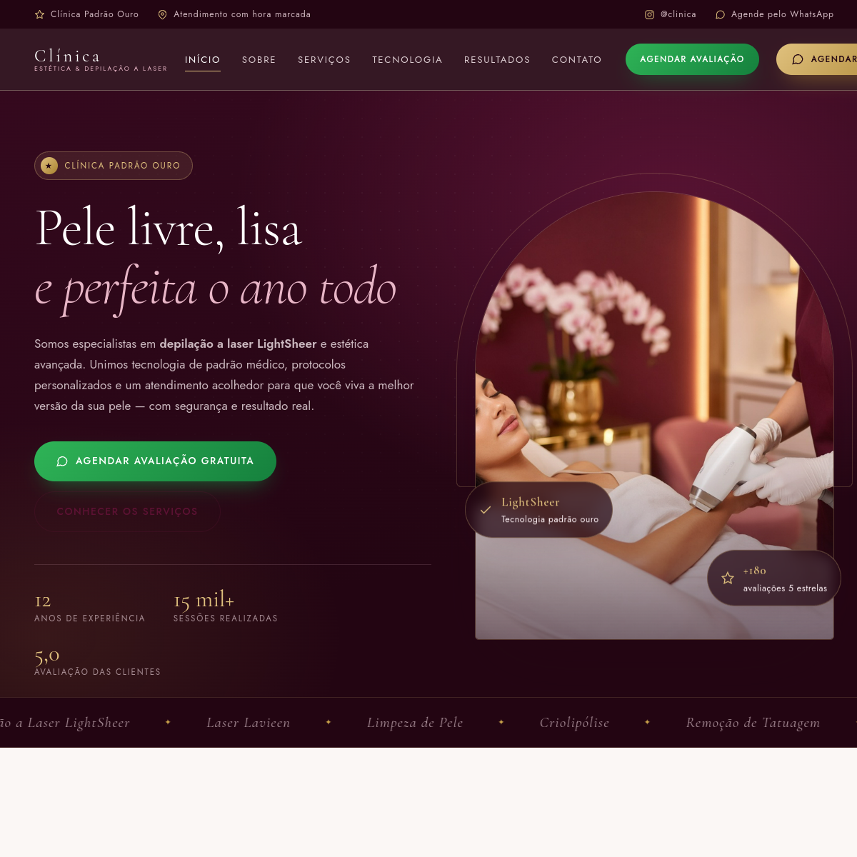 Modelo de site para clínica de estética desenvolvido pela CliSync.